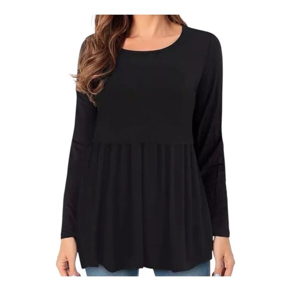 J Jill Babydoll Top Womens Size XL Long Sleeve Rayon Pleated Black Blouse - Picture 8 of 9